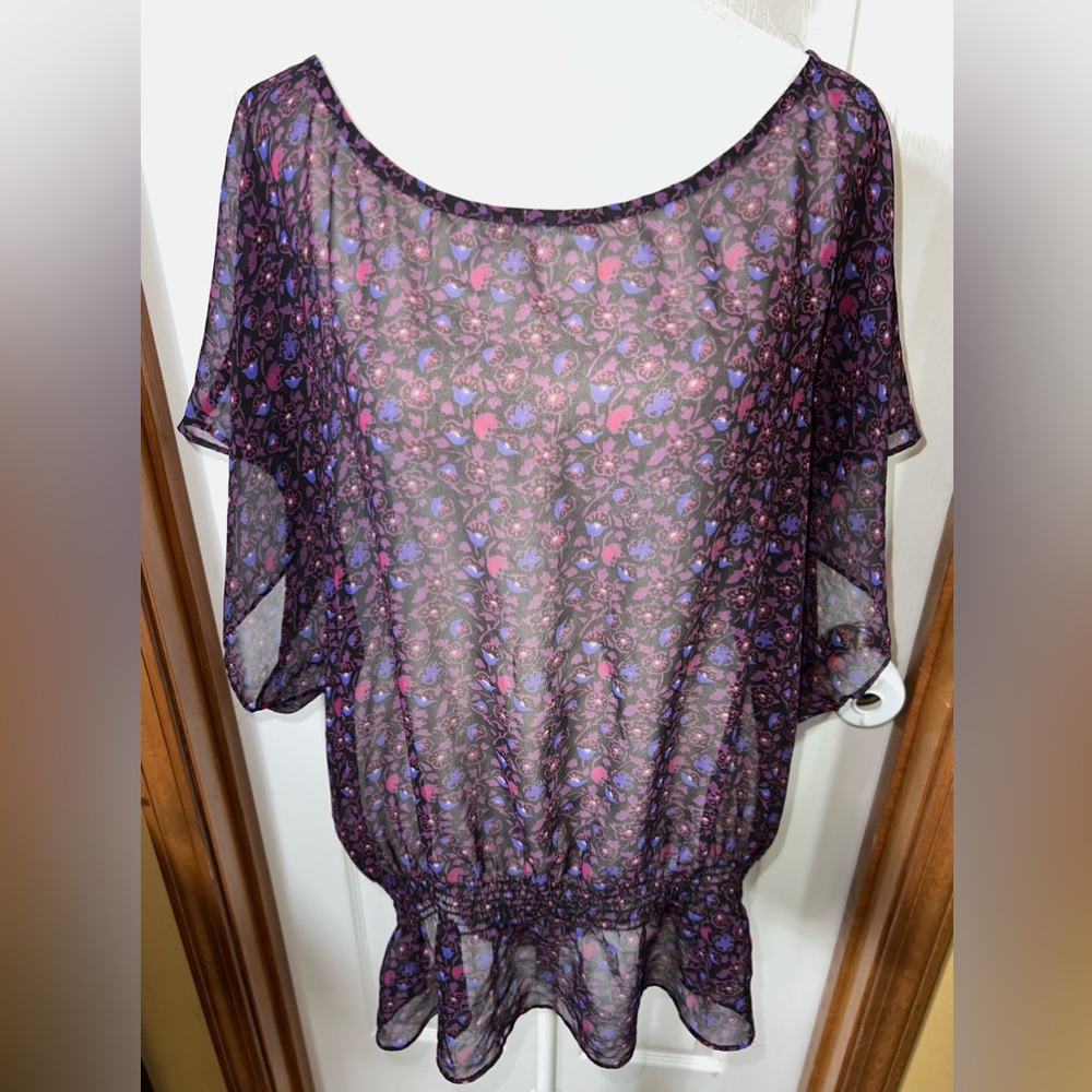 AEO American Eagle Outfitters Peplum Top Peplum Blouse Micro Floral Purple L